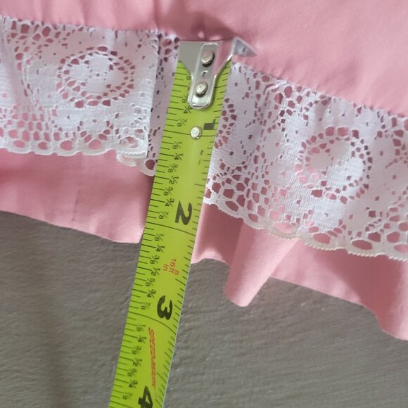 Handmade Pink & White Ruffled Throw Pillow With Cross-Stitch Farmhouse Design - Picture 7 of 7